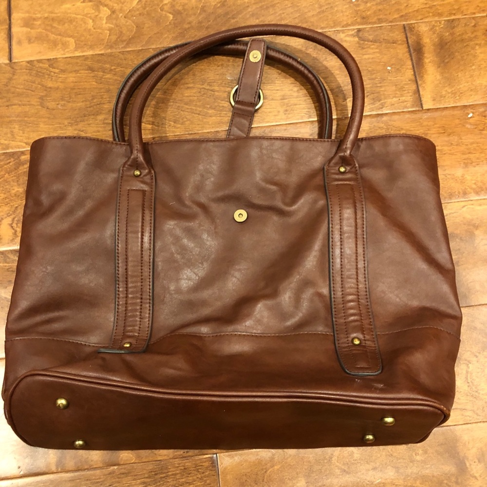 Brown faux leather tote bag